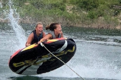 Girls tubing on Norfork Lake