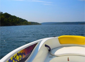 Boat on smooth lake