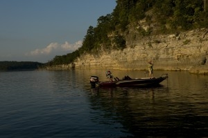 Fishing boat at dawn on Norfork Lake