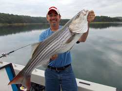 Fisherman with big striped bass